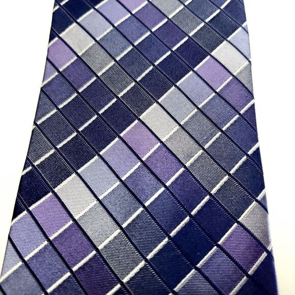 Calvin Klein Purple Check Plaid Silk Tie - Picture 2 of 6